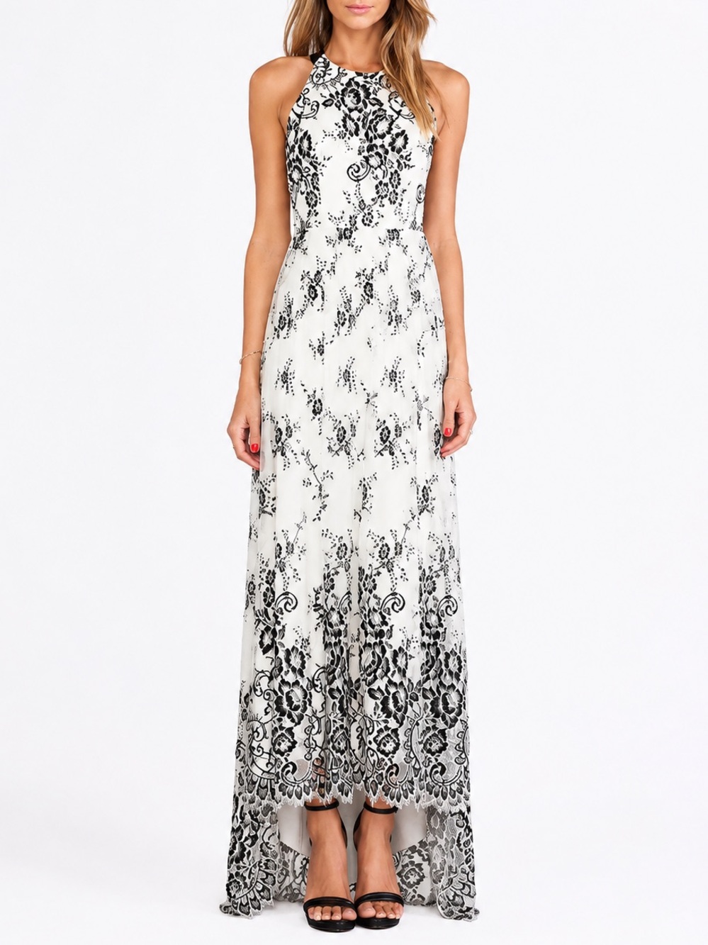 Alice + Olivia Rare Isla Floral Lace Embroidered Maxi Dress